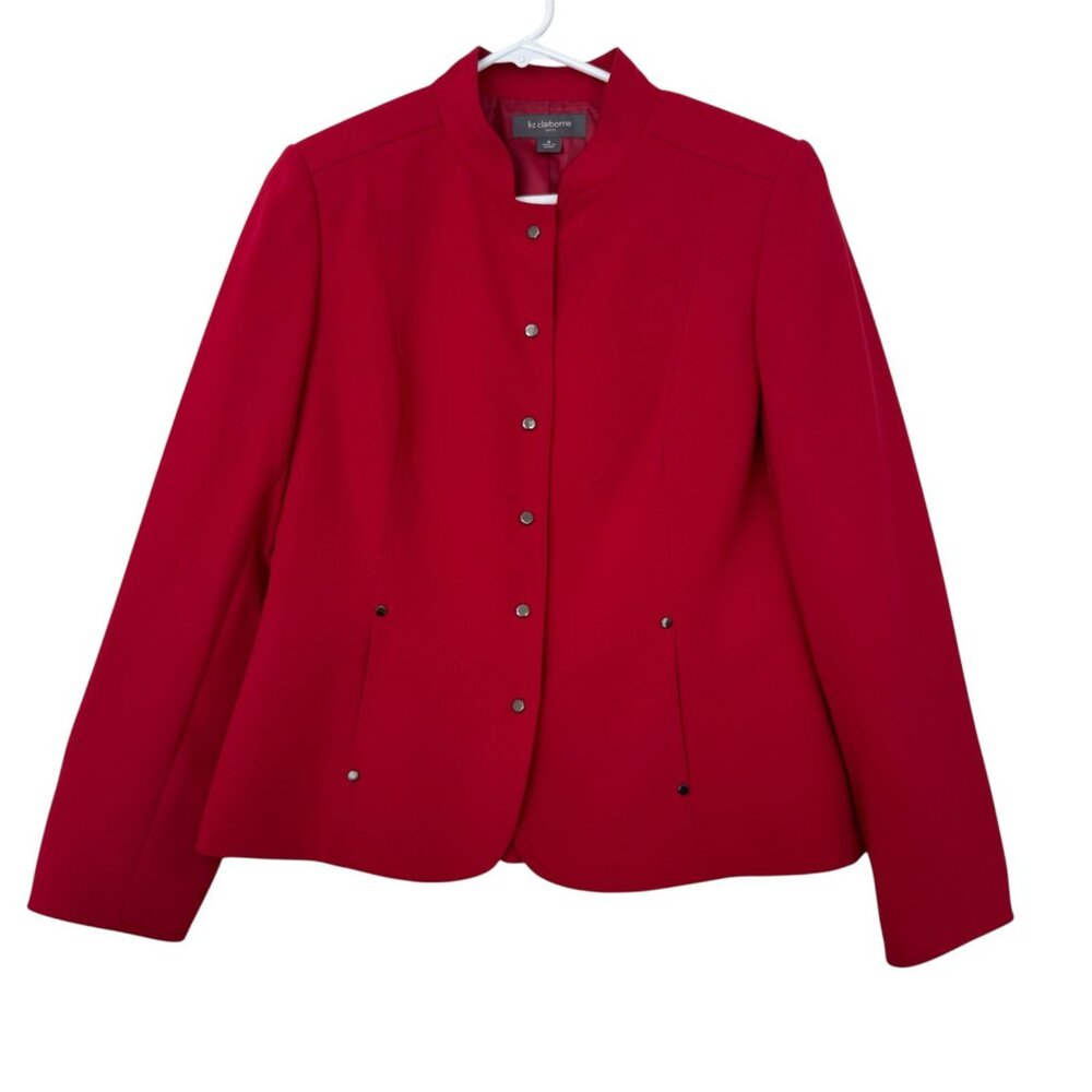 Liz Claiborne Red Mandarin Collar Jacket‎ Womens 8 Button Front Business Career